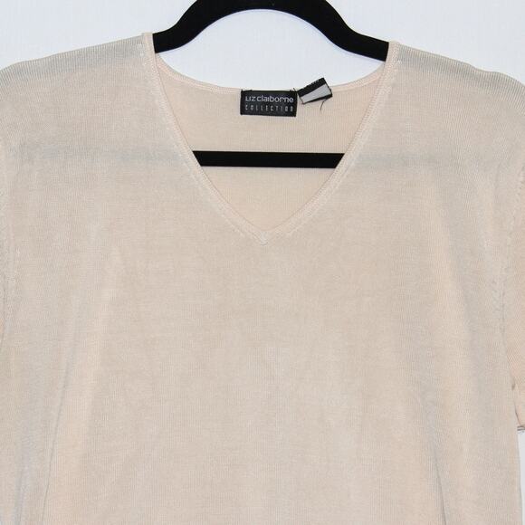 Liz Claiborne Collection 100% Silk Short Sleeve Top Cream Size Large - Picture 3 of 8